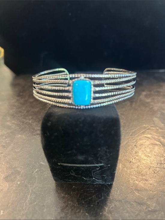 Ost Jewelry - Sterling Silver Cuff with Bright Turquoise Stone